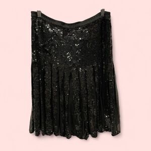 Gorgeous 80’s Stenay black silk sequin pleated skirt elastic waist lined